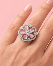 Stylish Fancy Pink Floral Adjustable Partywear Ring / Designer Anguthi