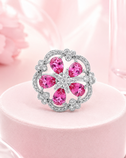 Fancy Pink Flower Cocktail Ring | Stylish Partywear Adjustable Ring | #Trending Pink Stone Jewelry