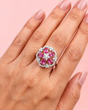 Fancy Pink Flower Cocktail Ring | Stylish Partywear Adjustable Ring | #Trending Pink Stone Jewelry