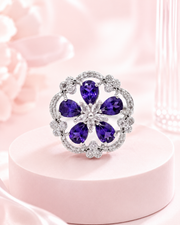 Fancy Purple Flower Stylish Cocktail Ring | Adjustable Partywear Ring
