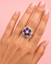 Fancy Purple Flower Stylish Cocktail Ring | Adjustable Partywear Ring
