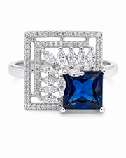 Fancy Blue Stone Square Cocktail Ring | Stylish Partywear Adjustable Ring for Women