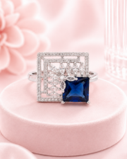 Fancy Blue Stone Square Cocktail Ring | Stylish Partywear Adjustable Ring for Women