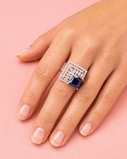 Fancy Blue Stone Square Cocktail Ring | Stylish Partywear Adjustable Ring for Women