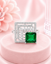 Fancy Green Stone Partywear Statement Ring / Stylish Emerald American Diamond Ring