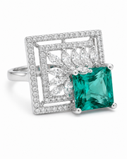Fancy Emerald Green Partywear Cocktail Ring | Stylish AD Stone Adjustable Ring for Women