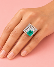 Fancy Emerald Green Partywear Cocktail Ring | Stylish AD Stone Adjustable Ring for Women