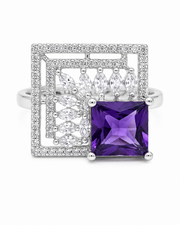 Trendy Square Purple Crystal Fancy Ring | Adjustable Stylish Partywear Cocktail Ring for Women.
