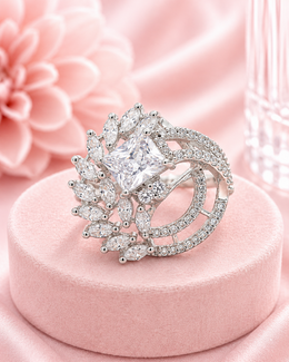 Trendy Sparkling Princess Cut American Diamond Fancy Ring / Partywear Adjustable Ring for Women