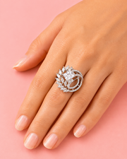 Trendy Sparkling Princess Cut American Diamond Fancy Ring / Partywear Adjustable Ring for Women