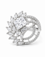 Trendy Sparkling Princess Cut American Diamond Fancy Ring / Partywear Adjustable Ring for Women