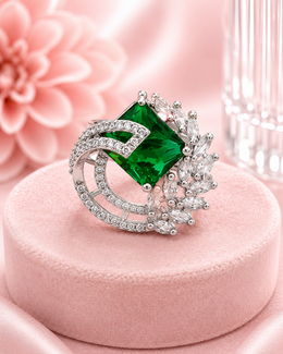 Trendy Green Square Stone Fancy Cocktail Ring | Stylish Partywear Adjustable Ring for Girls & Women
