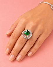 Trendy Green Square Stone Fancy Cocktail Ring | Stylish Partywear Adjustable Ring for Girls & Women