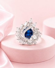 Fancy Royal Blue Partywear Ring | Stylish Silver Plated Cocktail Anguthi | Trending Blue Stone Ring