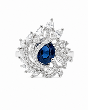 Fancy Royal Blue Partywear Ring | Stylish Silver Plated Cocktail Anguthi | Trending Blue Stone Ring