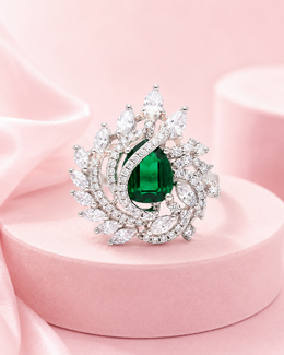 Stylish Emerald Green Partywear Ring | Fancy Designer Cocktail Ring for Women