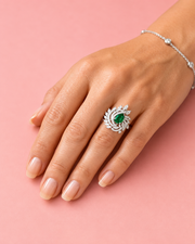 Stylish Emerald Green Partywear Ring | Fancy Designer Cocktail Ring for Women