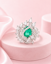 Stylish Green Stone Silver Plated AD Studded Adjustable Cocktail Ring