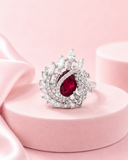 Stylish Red Stone Rhodium Plated Adjustable Cocktail Ring (Red, Silver)