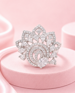 Fancy Adjustable Partywear American Diamond Ring / Stylish Designer Cocktail Ring