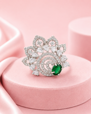 New Stylish Fancy Partywear Green Stone AD Adjustable Cocktail Ring