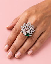 New Stylish Fancy Partywear Green Stone AD Adjustable Cocktail Ring