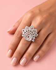 Fancy Adjustable Pink Stone Statement Ring | Stylish Partywear Silver Ring for Women