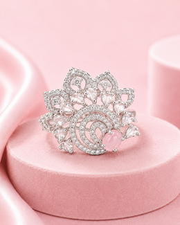 Fancy Adjustable Pink Stone Statement Ring | Stylish Partywear Silver Ring for Women