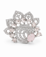 Fancy Adjustable Pink Stone Statement Ring | Stylish Partywear Silver Ring for Women