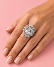 Fancy Leaf Design American Diamond (AD) Big Cocktail Ring - Adjustable & Stylish Partywear Anguthi