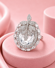 Fancy Leaf Design American Diamond (AD) Big Cocktail Ring - Adjustable & Stylish Partywear Anguthi