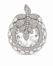 Fancy Leaf Design American Diamond (AD) Big Cocktail Ring - Adjustable & Stylish Partywear Anguthi