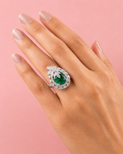 Stylish Emerald Green Fancy Partywear Ring | American Diamond Big Cocktail Anguthi