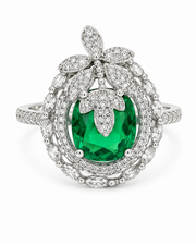 Stylish Emerald Green Fancy Partywear Ring | American Diamond Big Cocktail Anguthi