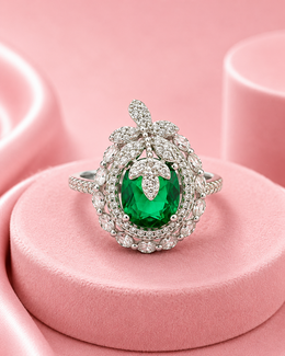 Stylish Emerald Green Fancy Partywear Ring | American Diamond Big Cocktail Anguthi