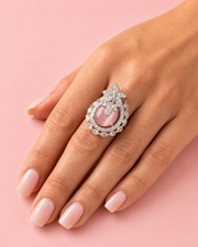 Ethereal Gems Silver Plated Pink American Diamond Adjustable Ring (Free Size)