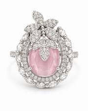 Ethereal Gems Silver Plated Pink American Diamond Adjustable Ring (Free Size)