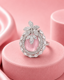 Ethereal Gems Silver Plated Pink American Diamond Adjustable Ring (Free Size)