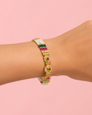 Fancy Rajputi Kundan Pearl Bracelet | Stylish Partywear Multi-color Gajra | Adjustable Free Size Manibandh