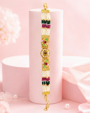Fancy Rajputi Kundan Pearl Bracelet | Stylish Partywear Multi-color Gajra | Adjustable Free Size Manibandh