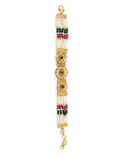 Fancy Rajputi Kundan Pearl Bracelet | Stylish Partywear Multi-color Gajra | Adjustable Free Size Manibandh