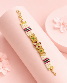 Stylish Partywear Pearl Bracelet / Fancy Kundan Meenakari Manibandh for Women
