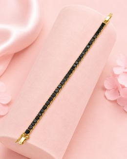 Fancy Black Diamond Look Tennis Bracelet - Stylish Partywear Gold Plated Bracelet for Women