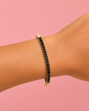 Fancy Black Diamond Look Tennis Bracelet - Stylish Partywear Gold Plated Bracelet for Women
