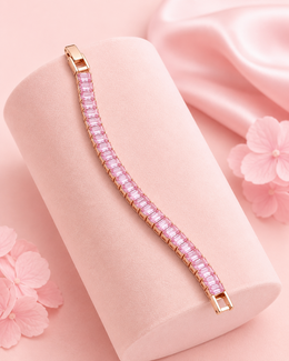 Fancy Stylish Pink Baguette Stone Rose Gold Bracelet / Partywear Tennis Bracelet for Women