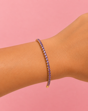 Fancy Lavender Purple Stone Bracelet | Stylish Gold Polished Tennis Bracelet for Partywear