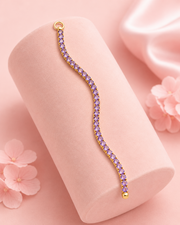 Fancy Lavender Purple Stone Bracelet | Stylish Gold Polished Tennis Bracelet for Partywear