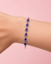 Fancy Dual Tone Ombre Crystal Bracelet | Stylish Red-Blue Partywear Bracelet for Women