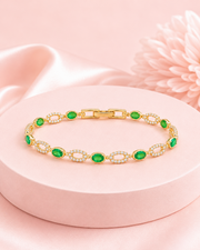 Stylish Emerald Green American Diamond Bracelet / Fancy Partywear Gold Plated Kada Bracelet for Girls