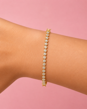 Fancy Floral AD Stone Gold Plated Bracelet / Stylish Partywear Flower Bracelet for Women